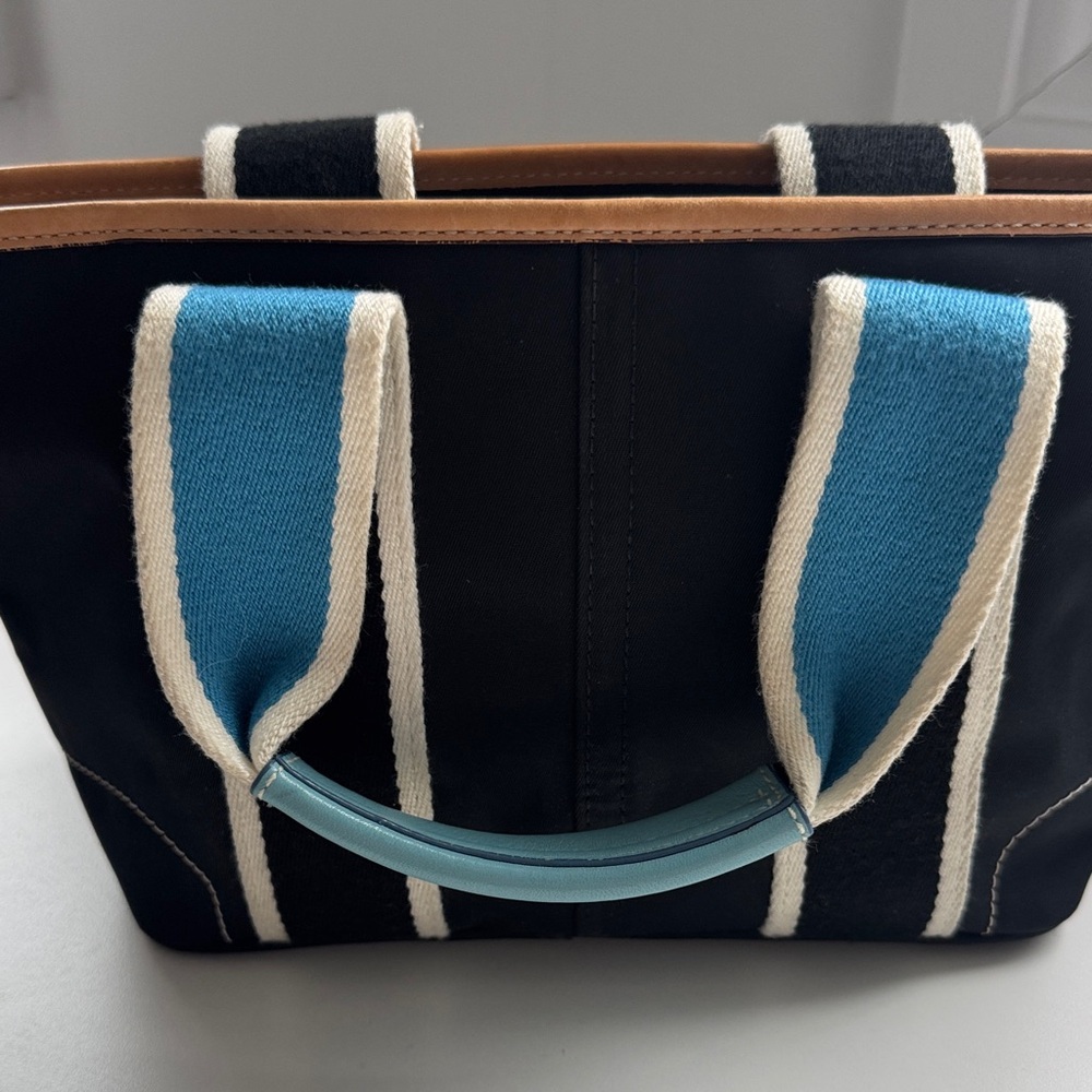 Coach Black Tote with Light Blue Accents and Cream Trim - Picture 6 of 16